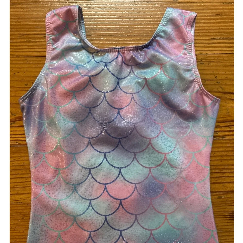 Mermaid Biketard Kids Pink Blue Purple‎ Shimmer Scale Print SIZE 130